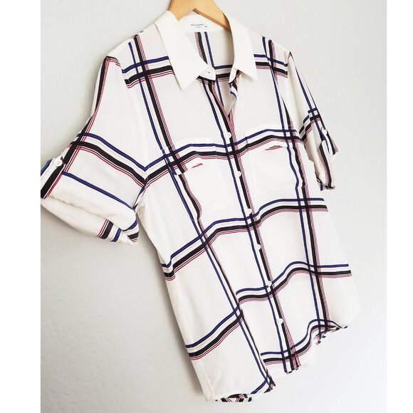 Equipment Femme 100% Silk Short Sleeve Silk Engineered Large Marais Plaid Shirt - Picture 13 of 16